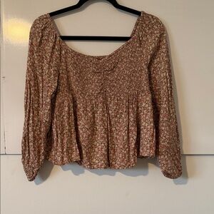 American Eagle Smocked Floral Peasant Blouse in Rust Pink